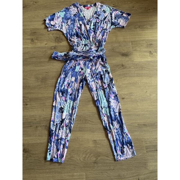 LILLY PULITZER Maliah Tie Waist Jumpsuit In Iris Blue Giraffic Park Size XXSmall - Picture 1 of 6